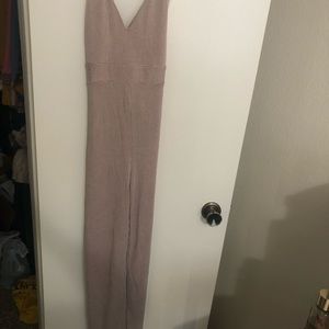 Brown cream striped jumpsuit